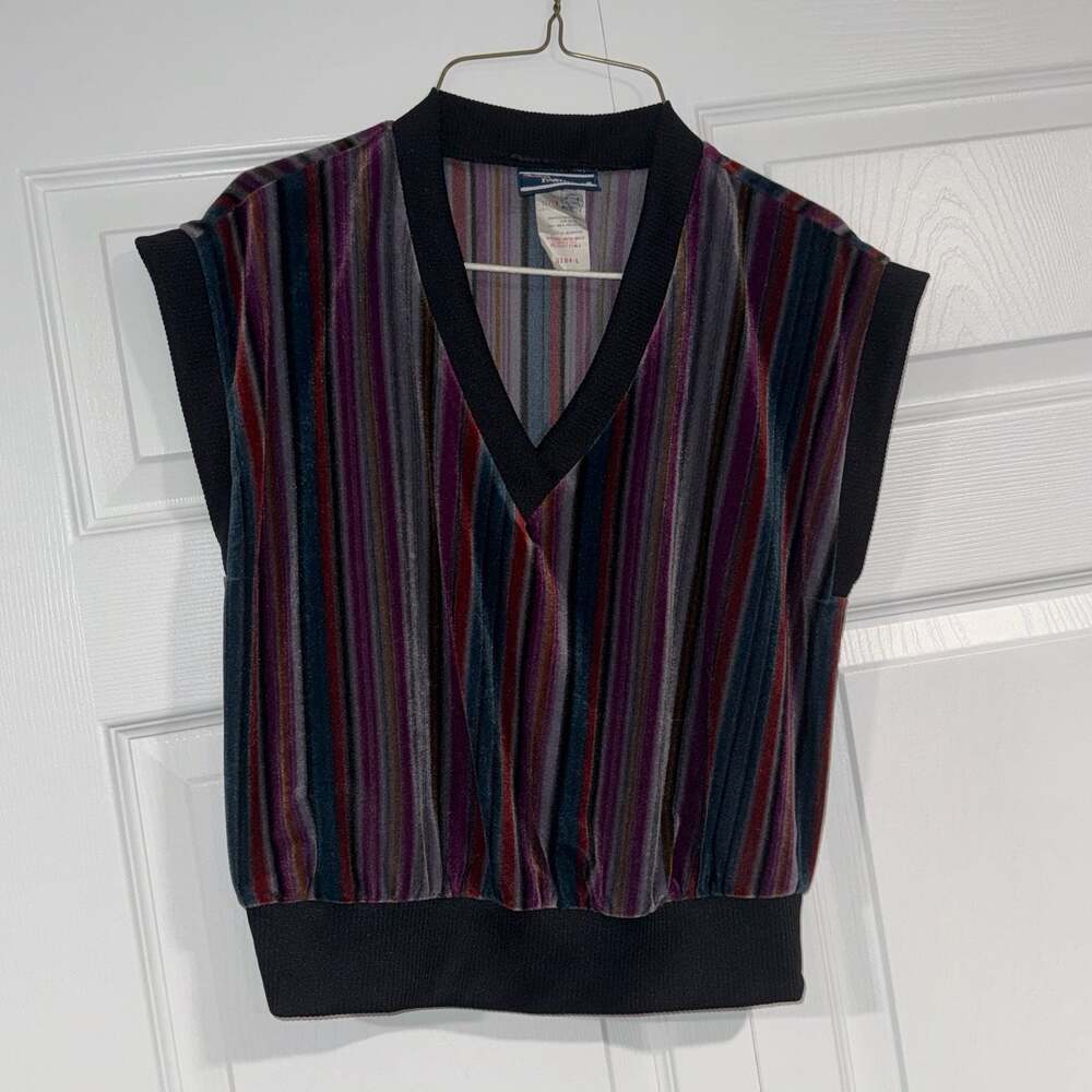 Vintage 1980s Avon Fashions USA Union Made Velour Stripe Top 11/12